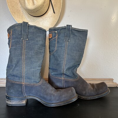 Men’s Dingo Denim Boots Size 10D Vintage Blue Suede Western Cowboy Made In  USA