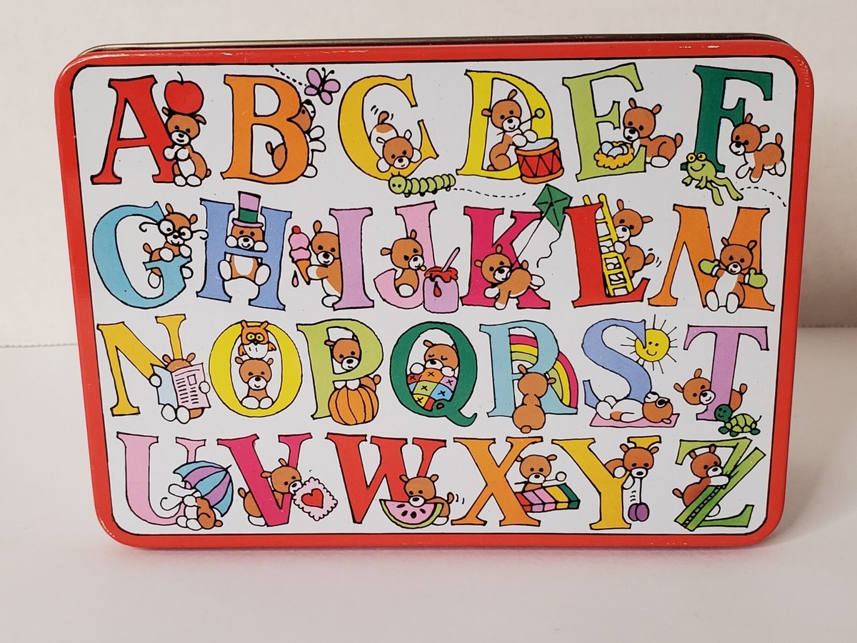 Vintage Alphabet ABC Tin Lidded with Magnets & Box Vintage Alphabet ABC Tin Lidded with Magnets & Box