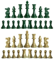 Staunton Single Weight Chess Pieces - Set of 34 Army Green & Khaki Gold 