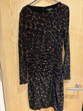 Lauren By Ralph Lauren Leopard Print Ruched Dress Holiday Office Party Dress