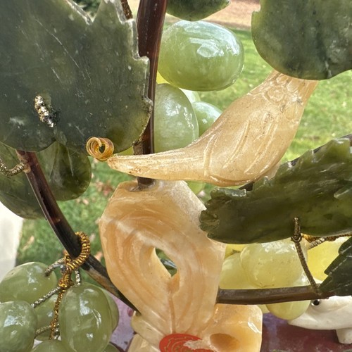 Jade Grape Bonsai Tree Sculpture Vine Marble Stone China Asia Squirrel And Bird - Picture 15 of 17