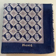 MAN HANKY BLUE CLASSIC GEOMETRIC PAISLEYS COTTON VTG POCKET ART SQUARE 19   JP84