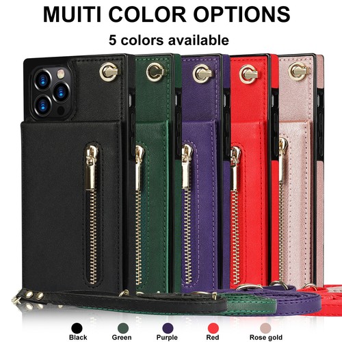 For iPhone XR 11 12 13 14 Pro Max PU Leather Wallet Crossbody Strap Stand Case - Picture 10 of 16