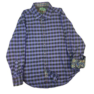 Robert Graham Button Front Classic Fit Boy s Shirt Plaid Purple - Size XL