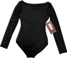 CHILDREN S MIRELLA LEOTARD BLACK STUDDED BACK w/MESH LONG SLEEVE M113C SZ 8-10