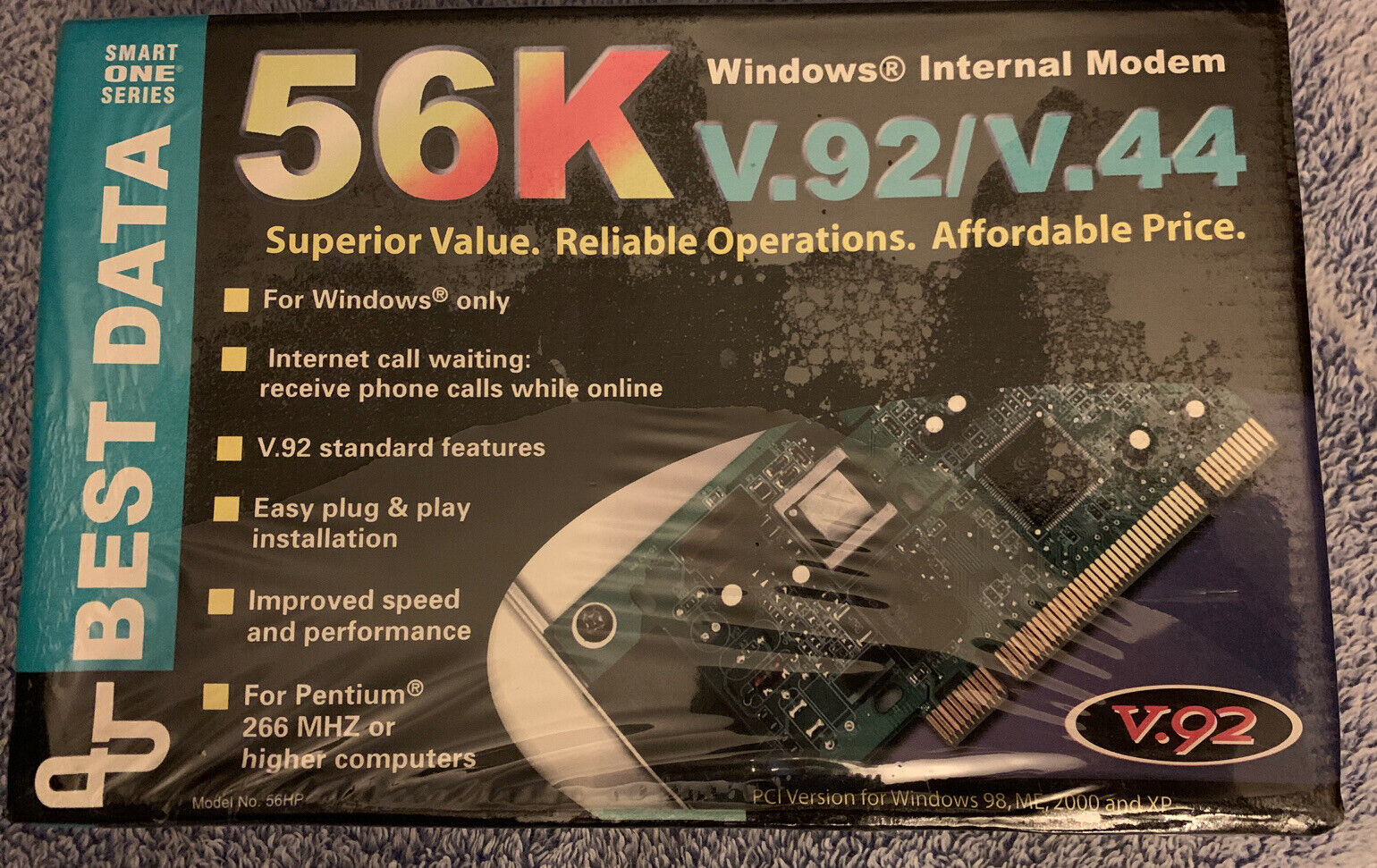 Windows Internal Modem 56K v.92/v.44 Windows 98 ME 2000 XP Model 56HP Best Data