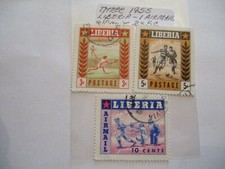 Three 1955 Liberia  Postage Stamps - 3, 5Denomination, 1 Air Mail @ 10 Cents