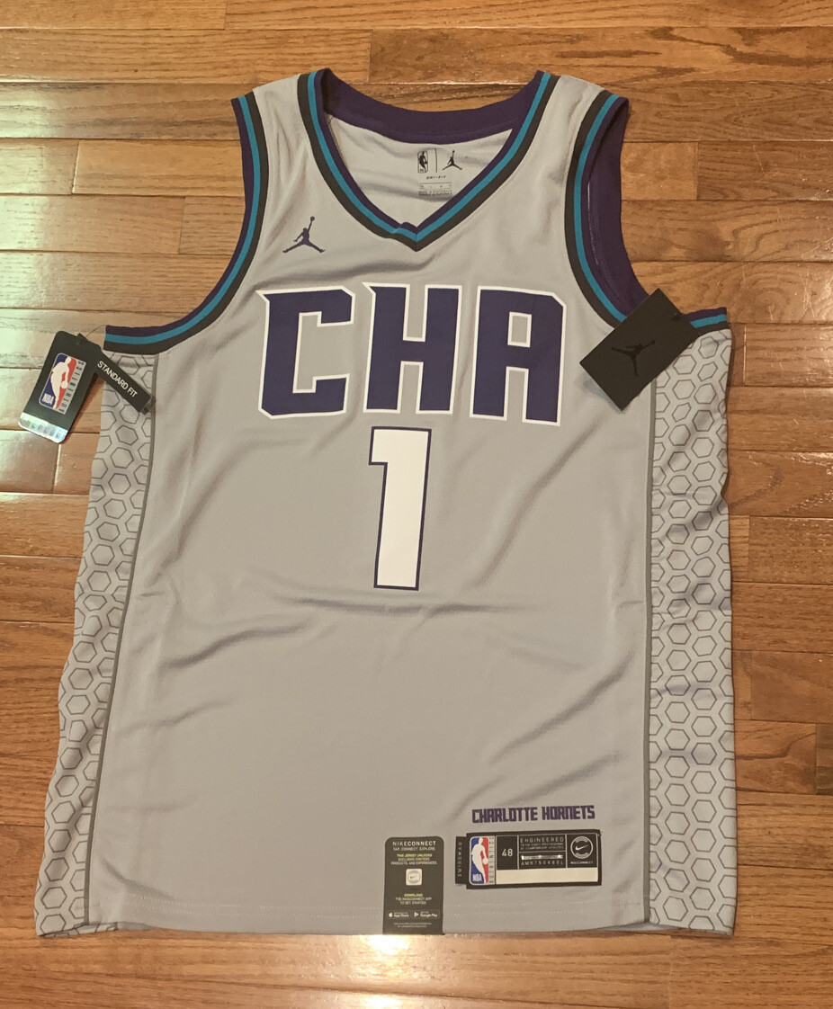 Jordan Brand Malik Monk Charlotte Hornets Gray 2019/20 Finished City Edition Swingman Jersey Size: Large