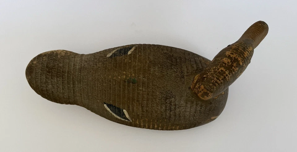 Antique Wooden Duck Decoy Folk Art Handmade Carved Glass Eyes Original Paint - Image 4 of 4