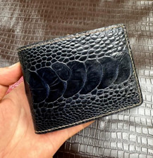 RFID Black Ostrich Wallet, Ostrich Leg Leather Bifold Wallet, 7 Card Slots ID