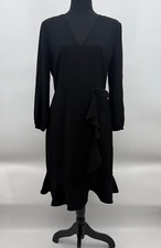 J Crew Dress Women 8 Black Ruffle 3/4 Sleeve Office Career V Neck A Line Evening