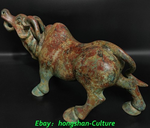 Statua animale 22'' vecchia dinastia guerra bronzo merce fengshui 12 zodiaco bestiame bue toro - Foto 8 di 9