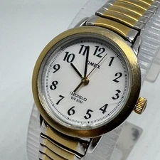 Retro Timex Quartz Watch Women 30m Dual Tone Stretch Band Analog New Battery