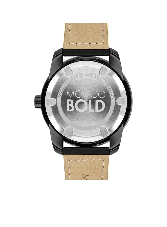 Brand New Movado Bold Men’s Verso Black Dial Black Leather Strap Watch 3600696 - Image 3 of 4