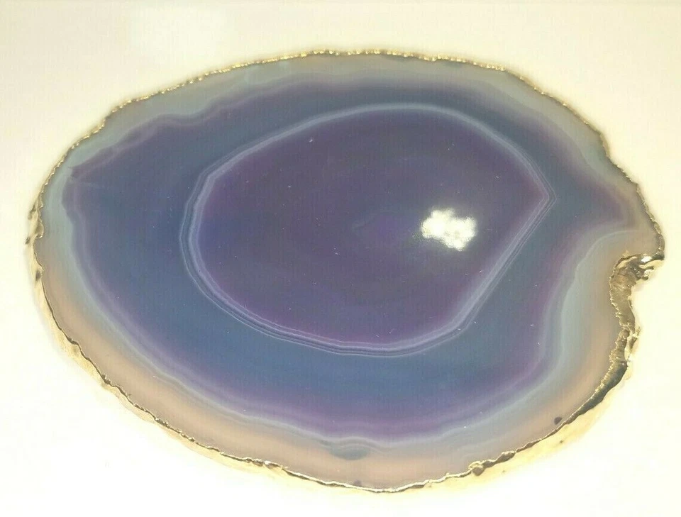 Auténtico Juego de 4 Posavasos Brasileños con Borde Dorado PÚRPURA ÁGATA Foto 2 de 4