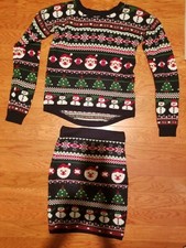 XHILARATION TARGET NAVY UGLY CHRISTMAS SWEATER AND SKIRT SET/OUTFIT SIZE XS