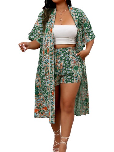 Women Outfits Cami Top With Shorts Plus-Size Cover Up Long Cardigan Suit Party - Picture 11 of 20