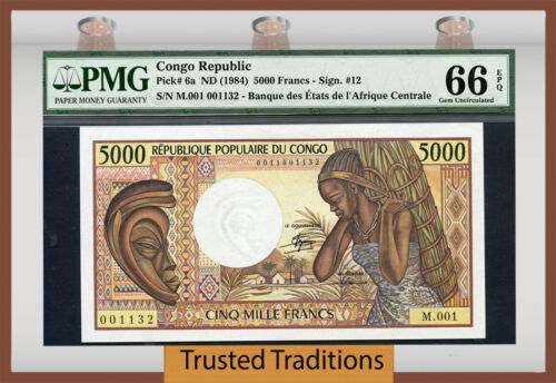 TT PK 6a 1984 CONGO REPUBLIC 5000 FRANCS PMG 66 EPQ GEM UNCIRCULATED