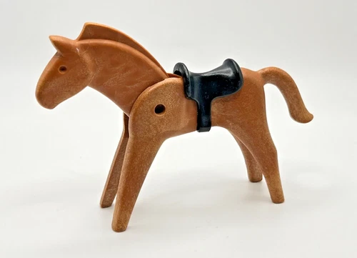 Vintage 1974 Playmobil Geobra Brown Horse with Saddle Figure