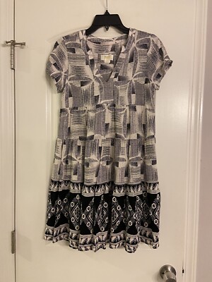 Maeve Anthropologie Midi Dress XS Petite Boho Printed Tunic Short Sleeve  Tiered | eBay