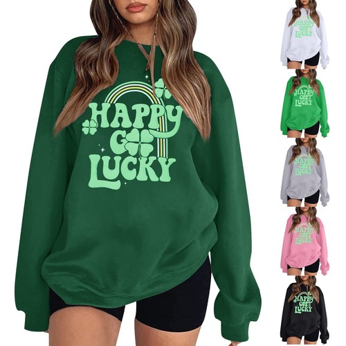 St Patrick's Day Lucky Gym Shirt Women Long Sleeve Casual Shamrock Sweatshirt