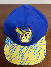 Pokemon Pikachu Baseball Hat Cap Adjustable Snapback Youth One Size Blue Yellow