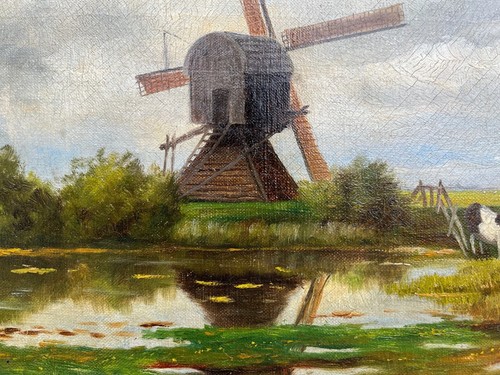 H.A. Willenborg 1856-1943 Polderlandschaft mit Windmühle und grasenden Kühen - Bild 7 von 13