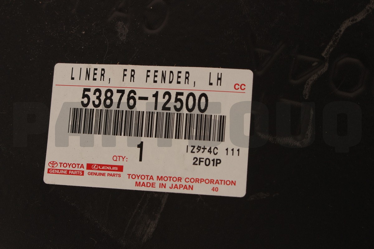 5387612500 Genuine Toyota LINER, FRONT FENDER, LH 53876