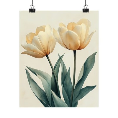 Boho Cream Tulips Flower Art Print Poster, Minimalist Floral Wall Art 6