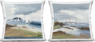 Nautical Sea Vessels Beach View Throw Pillow - 18x18, Blue Decor Accent