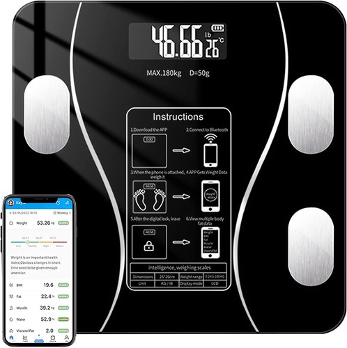 Digital Personen Waage Körper Analyse Bad Fitness Kg/g bis 180Kg Glas schwarz - Bild 11 von 17