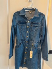 GUESS Women’s M Denim DIVA Dress Blue Space Wash Long Sleeve Button Front NWT