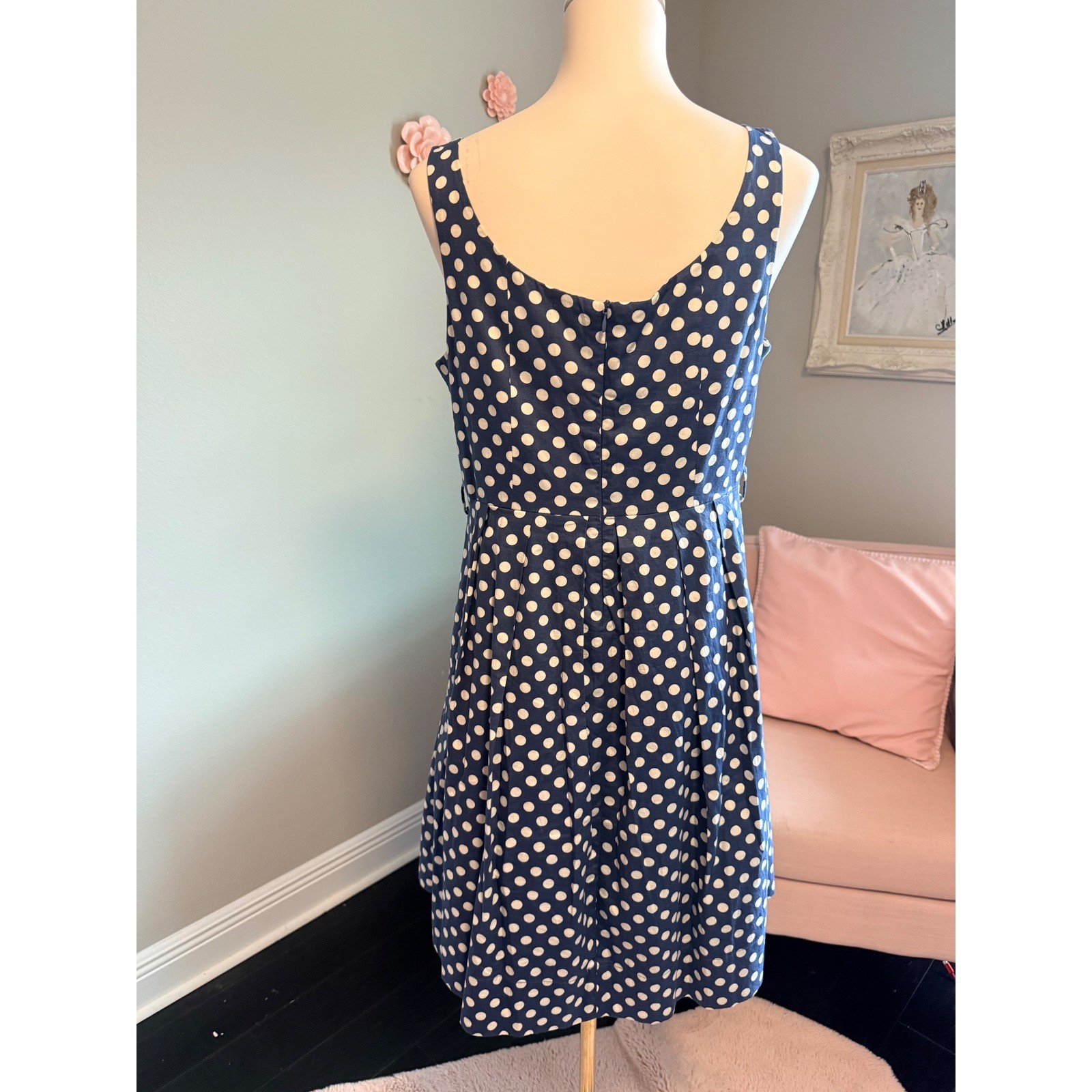 American Rag Cie Women's Navy Blue White Polka Dot Fit Flare Dress Size L