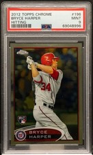 Bryce Harper RC 2012 Topps Chrome #196 Hitting PSA 9 Mint Rookie Card MVP. rookie card picture