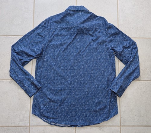 Bugatchi Men's Large Shirt Blue Ooohcotton Tech Button Up Long Sleeve Stretch - Picture 6 of 7