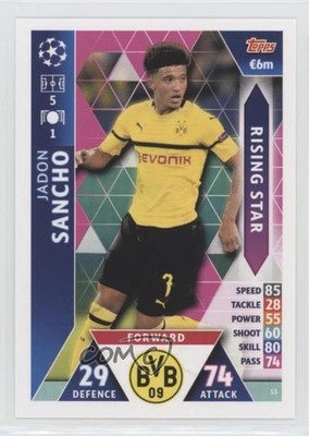 2018 UEFA Champions Match Attax Extra Rising Star Jadon Sancho #53 Rookie RC c4m