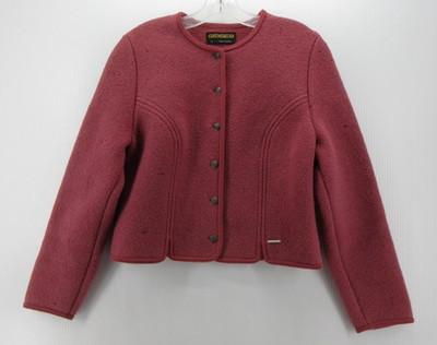 VINTAGE Geiger Sweater Women 42 Pink Wool Cardigan Button Up Austrian Medium *
