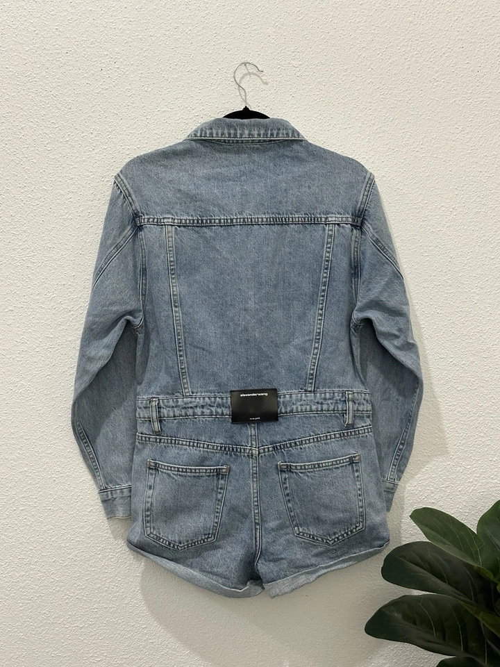 Alexander Wang 牛仔连身裤高腰纽扣美国制造 S 码 — 第 3/4 张图片