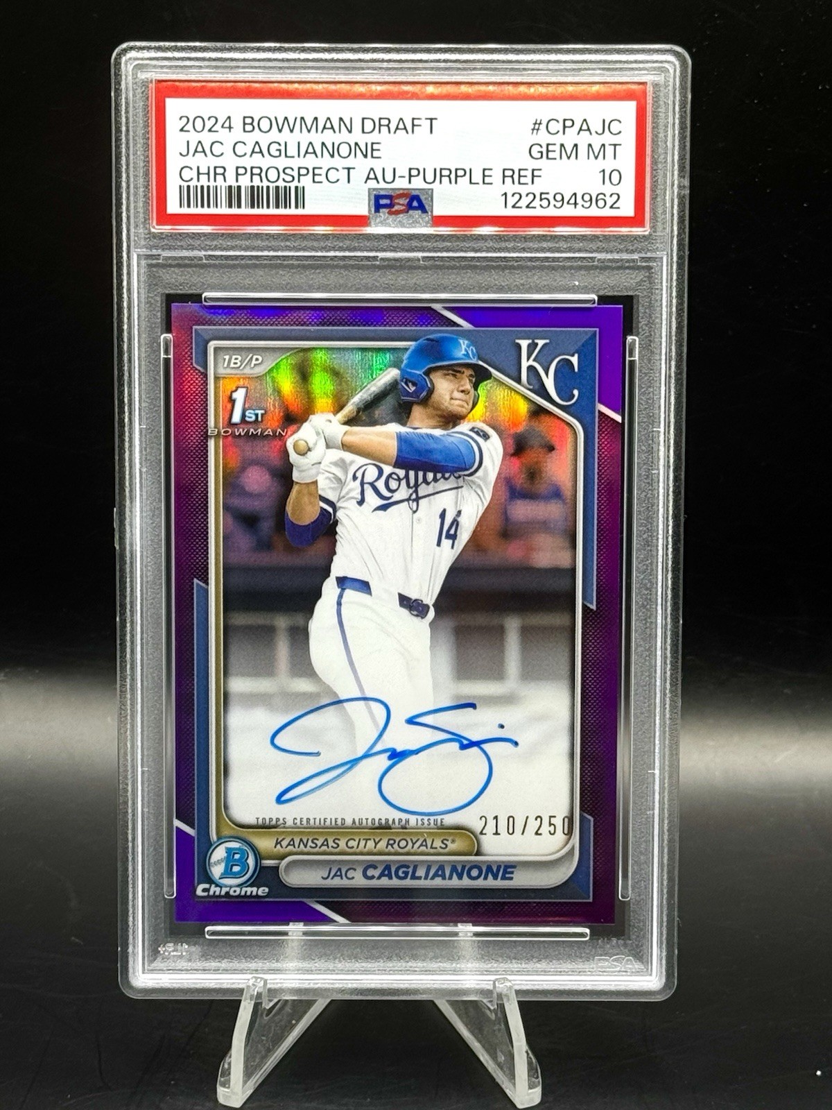 Jac Caglianone 2024 Bowman Draft Chrome 1st Auto Purple Refractor /250 PSA 10 KC