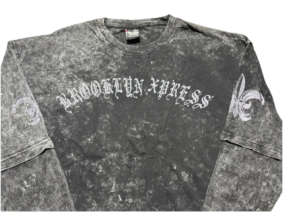 Brooklyn Xpress Acid Wash Long Sleeve Shirt XXXL Cross Sword Graphic Y2K Street - Image 4 of 4