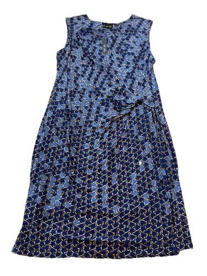 NIC+ZOE Dress 2X Blue Multi Geometric Artsy Abstract-Print Designer Old Money