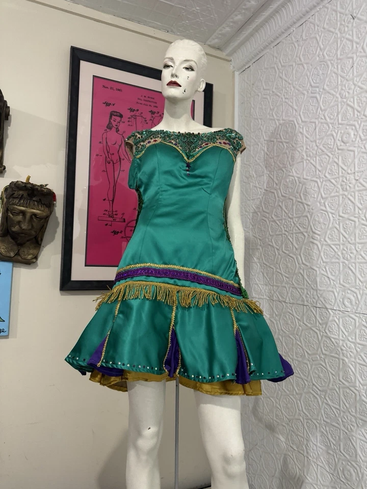 Flapper Costume-Sequin-Glam-Handmade-Upcycled-Gold-Black-Glitter-S/M Halloween - Image 2 of 4