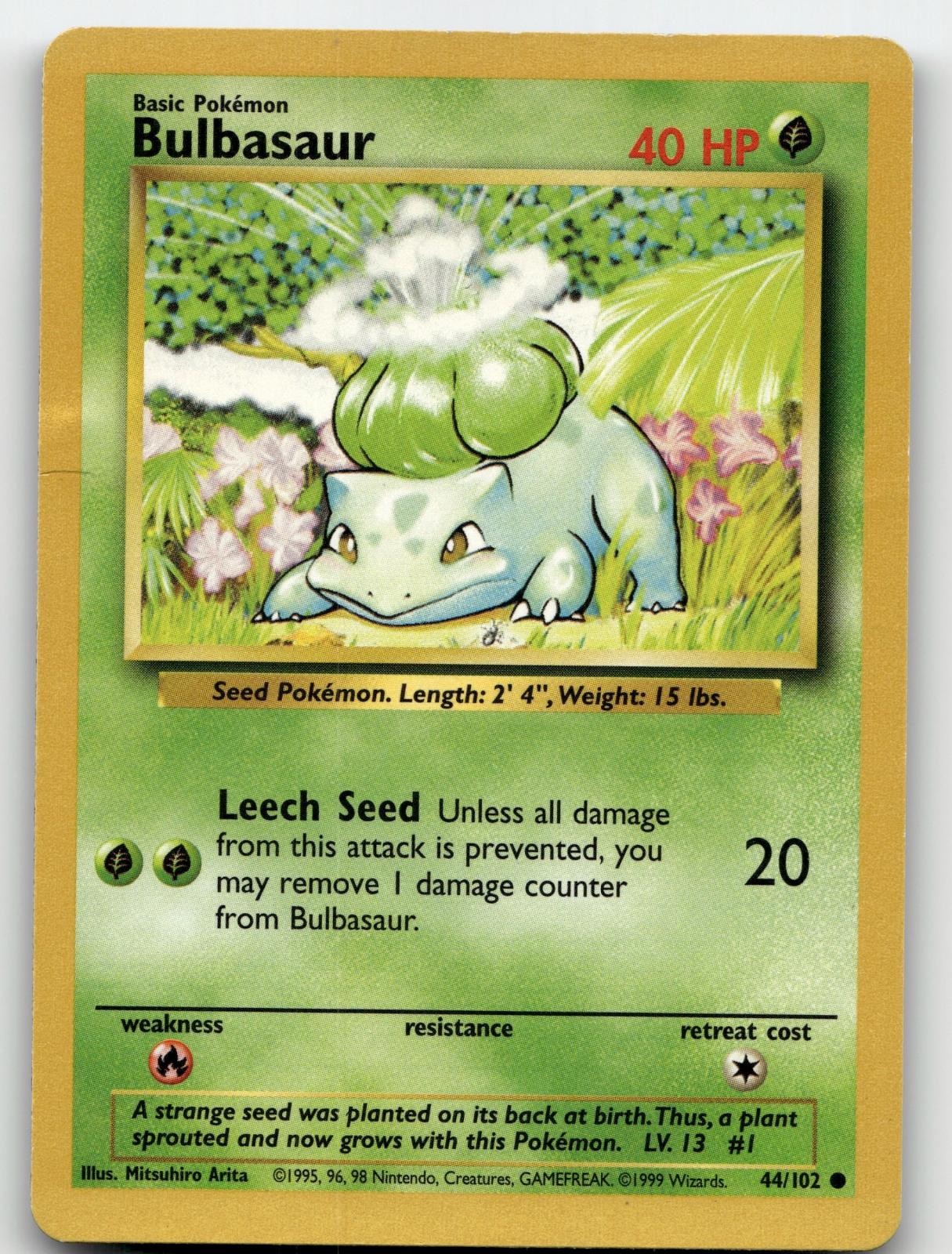 BULBASAUR 44/102 COMMON BASE SET UNLIMITED POKEMON HEAVILY PLAYED