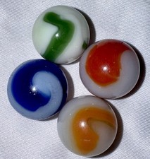 Lot of 4 Akro Agate Corkscrew Marbles, 0.61-.65, NM - Mint