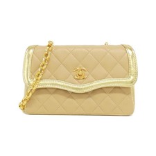 Chanel Metallic Lambskin Shoulder Bag Women Beige One Size