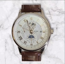 Orologio da polso meccanico automatico Aiyishi 1835 tono oro pelle marrone