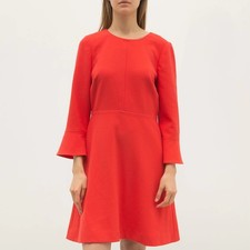 J.Crew Dress Size 2 Red Fit Flare 3/4 Sleeved A line Back Zip Textured Crew Neck