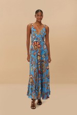Farm Rio Sunset Tapestry Midi Dress Blue S NWT