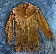 Vintage Rancher Western Cowgirl Fringe Brown Suede Leather Jacket Coat Festival