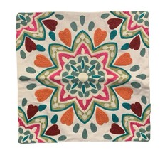 Colorful Heart  Mandala Pattern Embroidered Square Pillow Case Cover Zip Boho